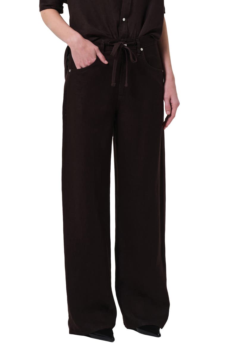 Brynn Drawstring Waist Wide Leg Linen Pants, Main, color, CHOCOLATE