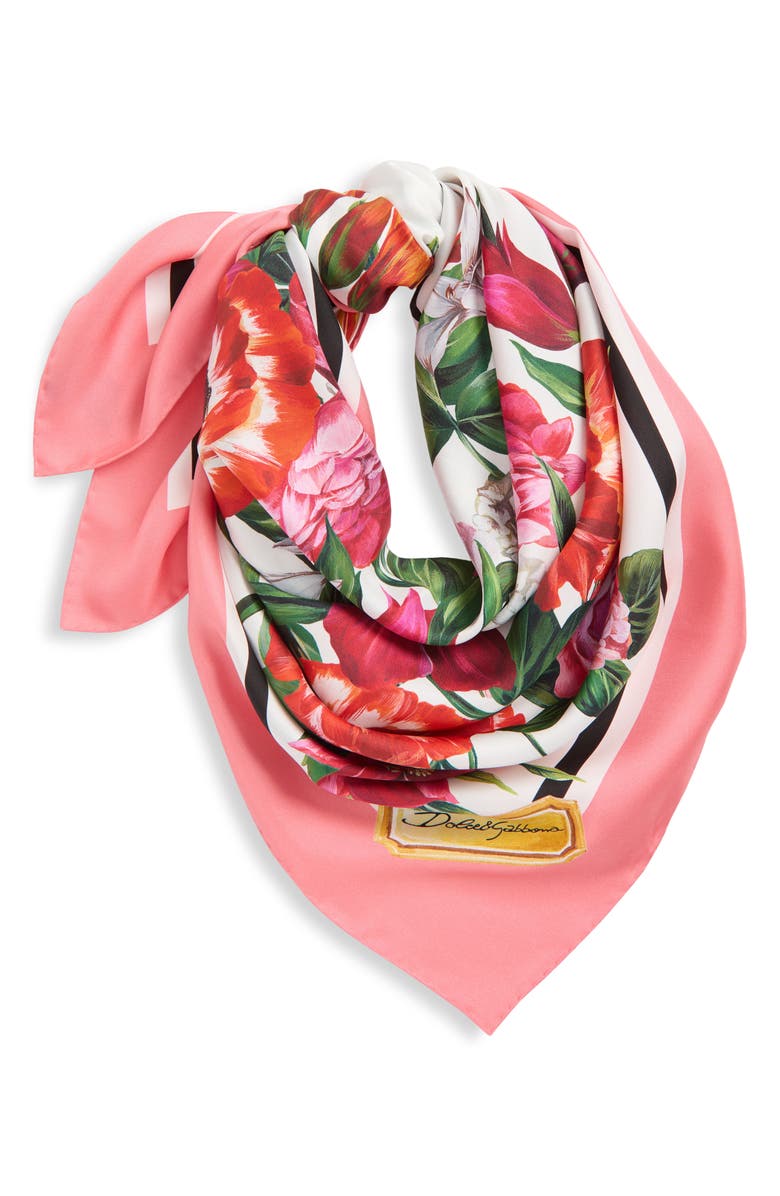 Dolce&Gabbana Rafia Floral Print Silk Scarf, Alternate, color, Ha5qx Fiori Fdo Bco Nat