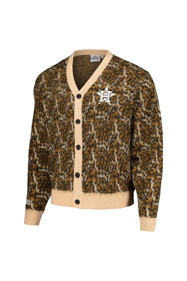 Men's PLEASURES Brown Houston Astros Cheetah Cardigan Button-Up Sweater, Alternate, color, Brown
