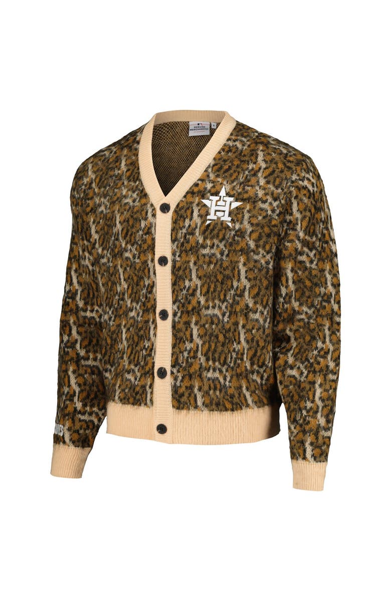 PLEASURES Men's PLEASURES Brown Houston Astros Cheetah Cardigan Button-Up Sweater, Alternate, color,
