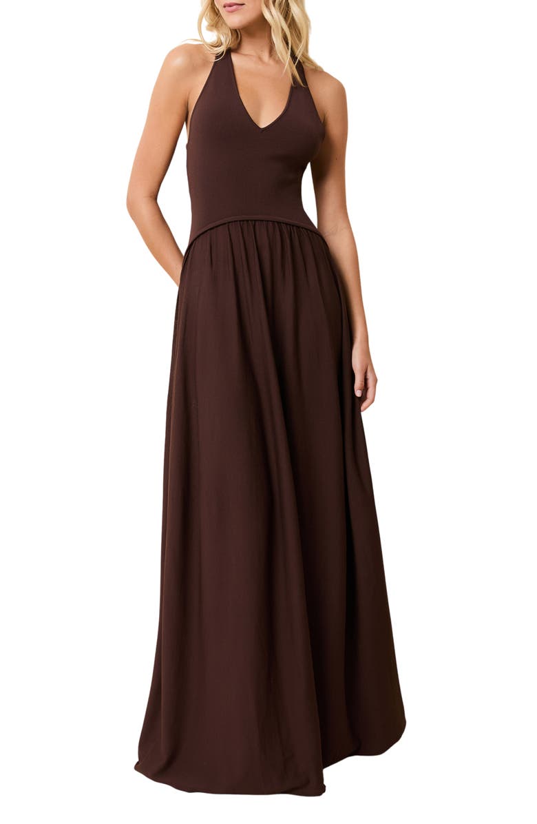 Solid & Striped The Maggie Crossback Maxi Dress, Main, color, Raisin Brown