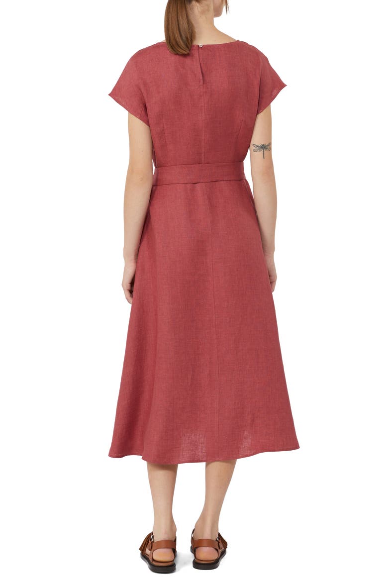 Esordio Belted Linen Canvas A-Line Midi Dress, Alternate, color, CHERRY