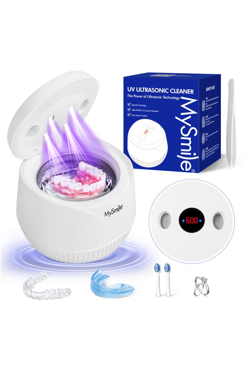 MySmile Ultrasonic Retainer Cleaner Machine, 200 mL, 45kHz with Digital Timer for Denture, Aligner, Braces, Mouth Guard, & Jewelry, Main, color, White
