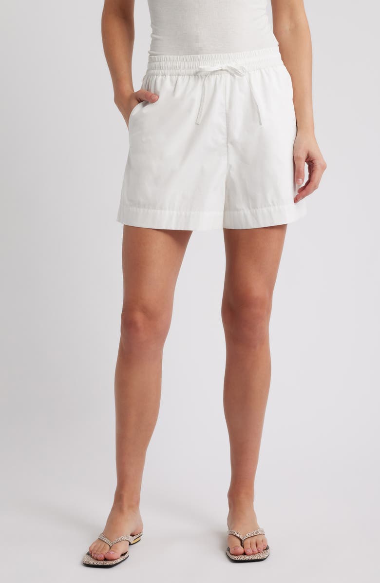 French Connection Rhodes Cotton Poplin Drawstring Shorts, Main, color, 10-Summer White