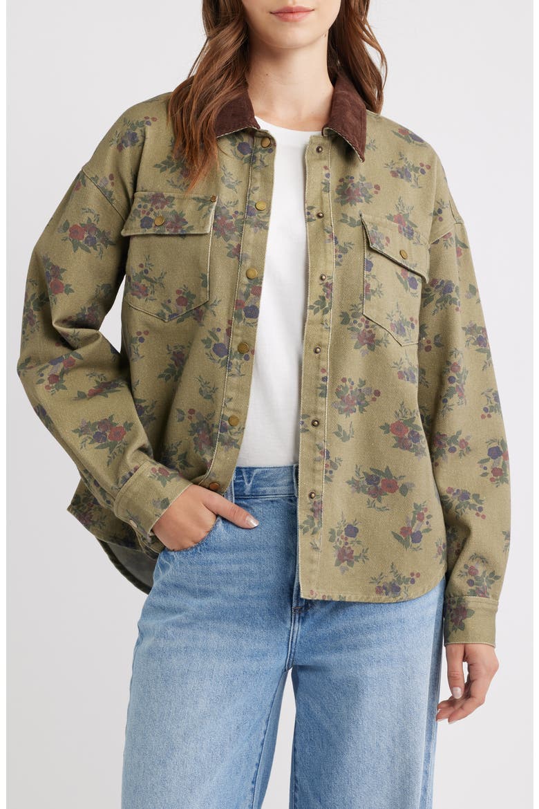 Leopard Print Cotton Denim Shacket, Main, color, FOREST MULTI