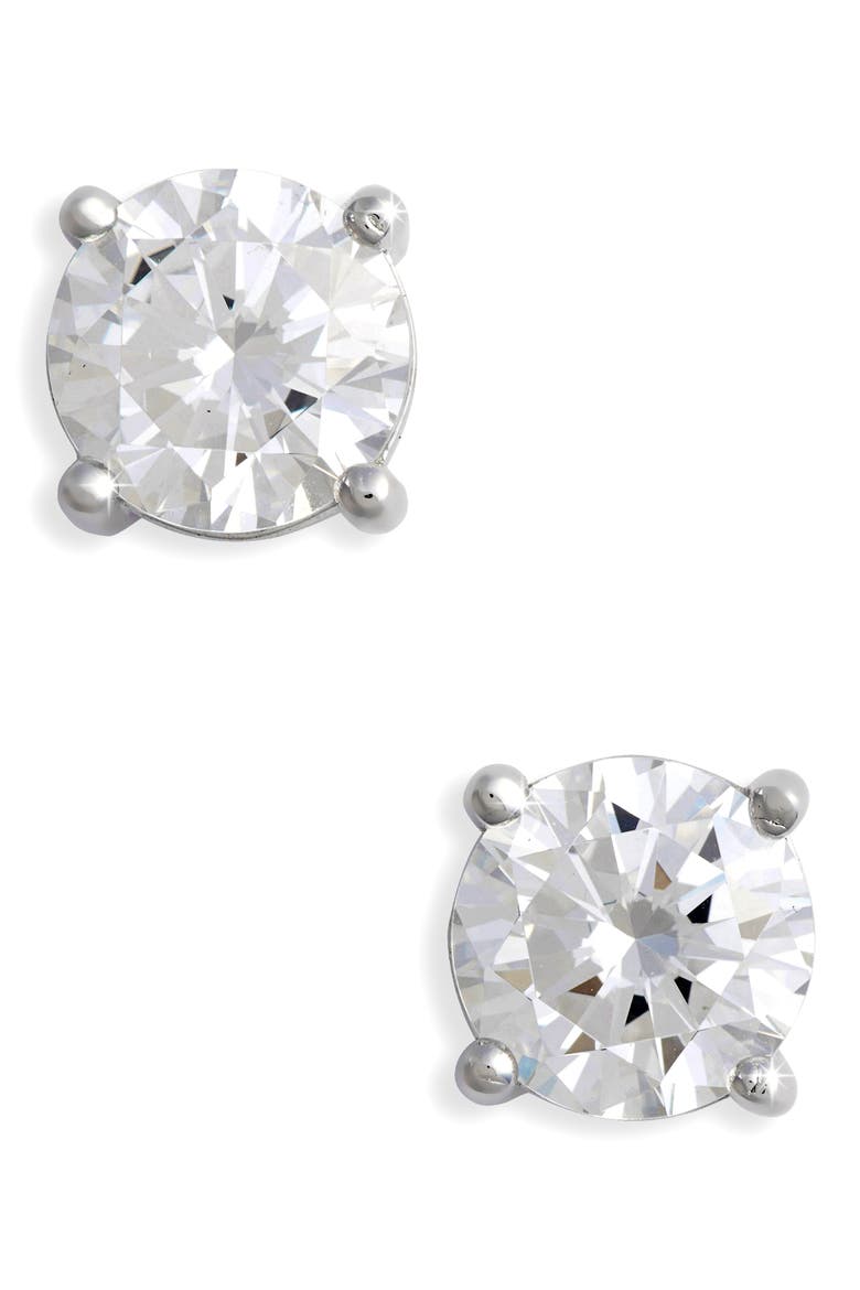 Simulated Diamond Stud Earrings, Main, color, SILVER/ CLEAR