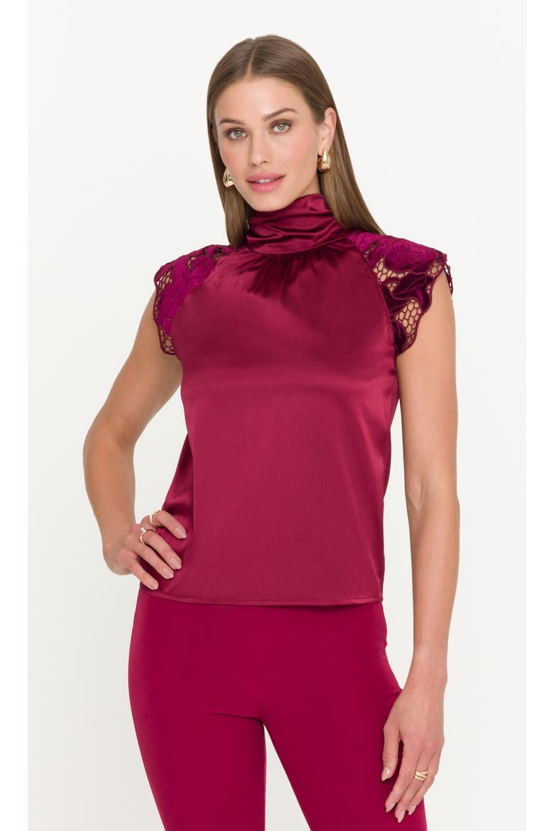 Rachel Velvet Lace Halter Blouse, Main, color, Crimson