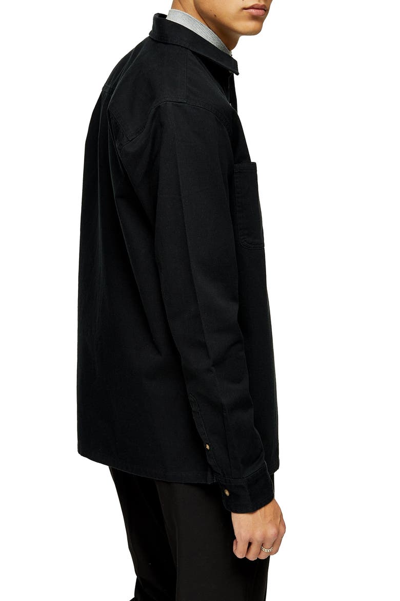 Solid Twill Button-Up Shirt, Alternate, color, BLACK