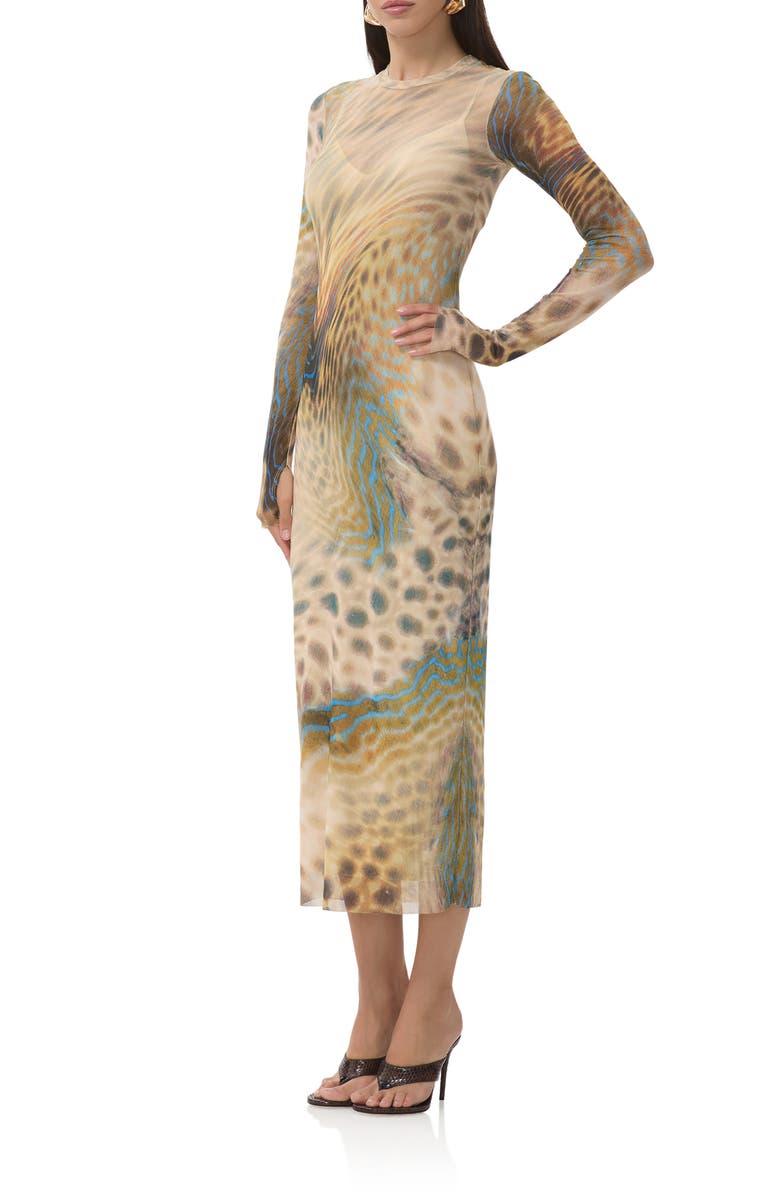 AFRM Ashland Long Sleeve Midi Dress, Alternate, color, Fish Scale Swirl
