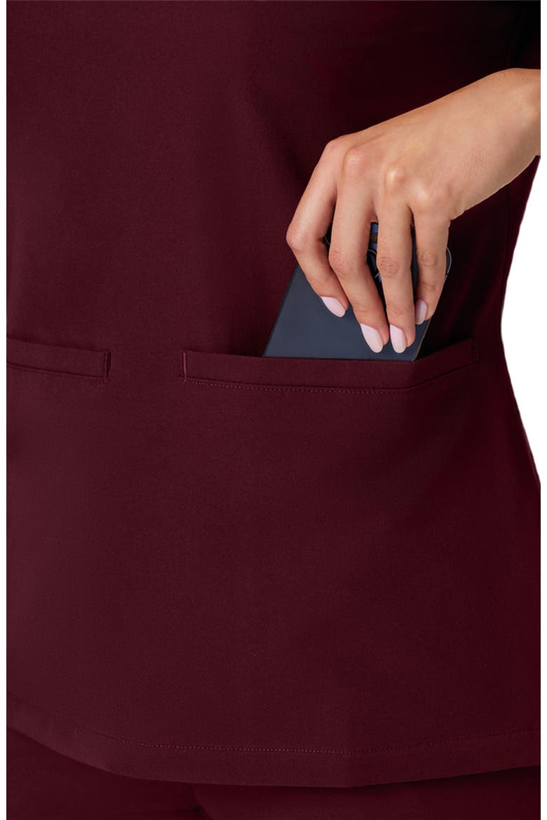 Helia Women's 3-Pocket Slim Notched V-Neck Scrub Top, Alternate, color, Burgundy