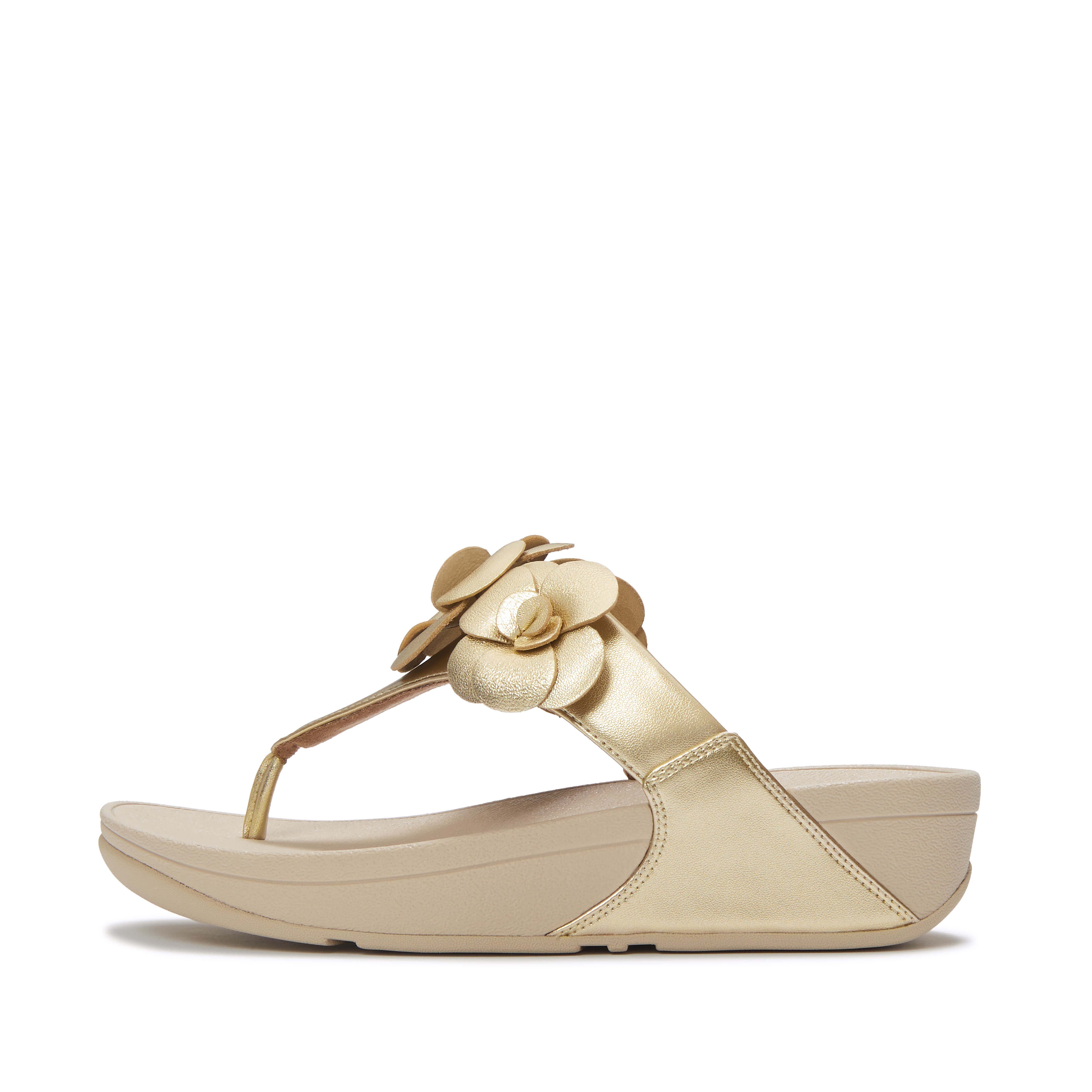 Lulu Flower Toe-Post Sandals, Alternate, color, Platino