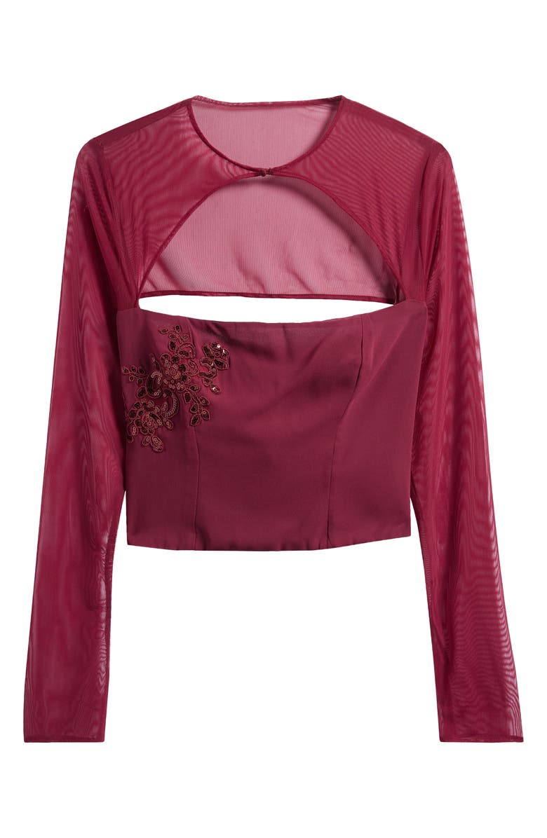 Mistress Rocks Sequin Appliqué Cutout Mesh Crop Top, Main, color, 