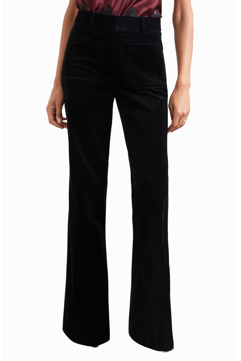 Myrtle Cotton Velvet Flare Leg Pants, Main, color, BLACK