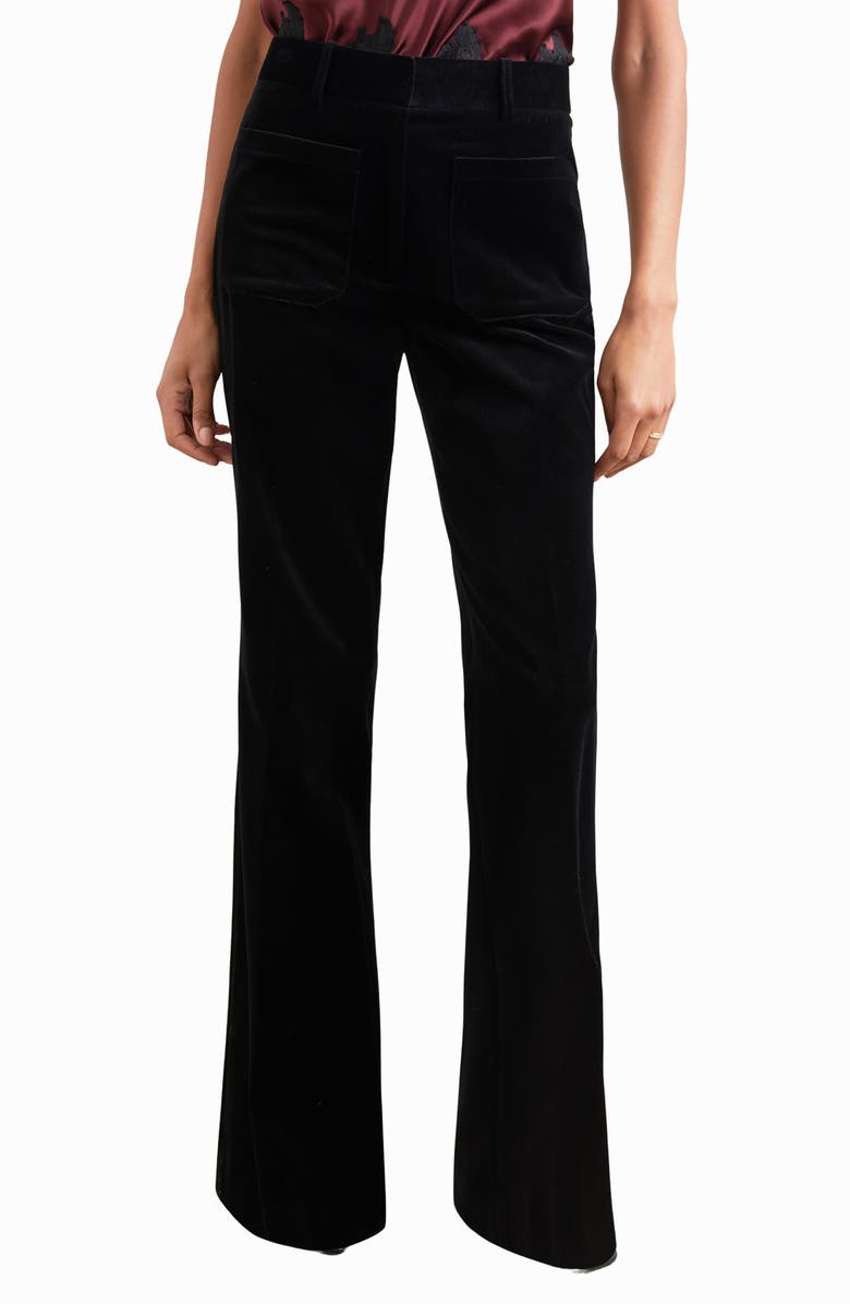 Reiss Myrtle Cotton Velvet Flare Leg Pants, Main, color, Black