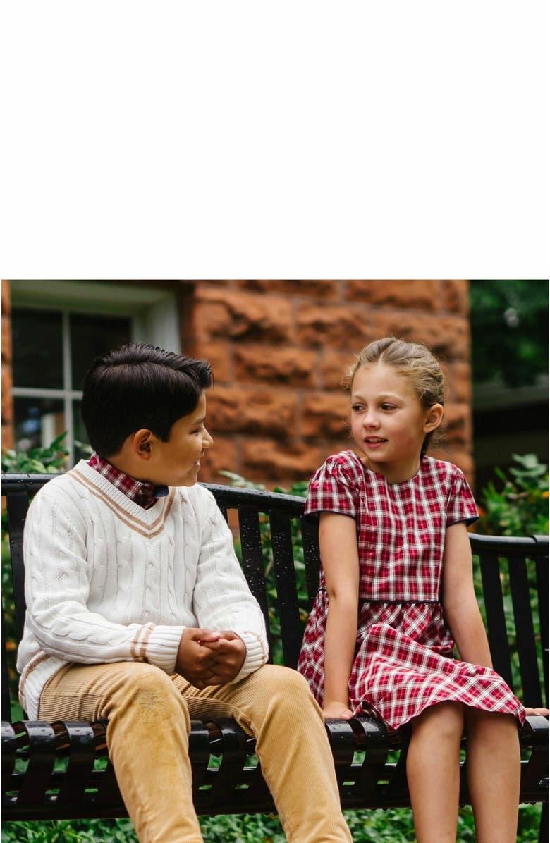 Hope & Henry Girls' Organic Short Sleeve Schoolgirl Dress, Kids, Alternate, color, Dark Red Collegiate Check