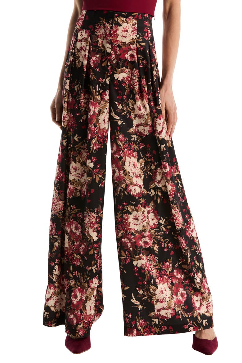 Pleated Wide Leg Trousers, Main, color, BLACK