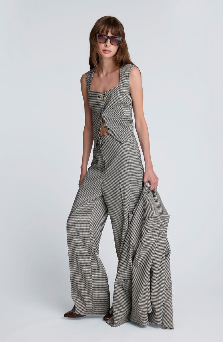 Kenneth Cole Houndstooth Check Wide Leg Pants, Alternate, color, Oyster/ Black