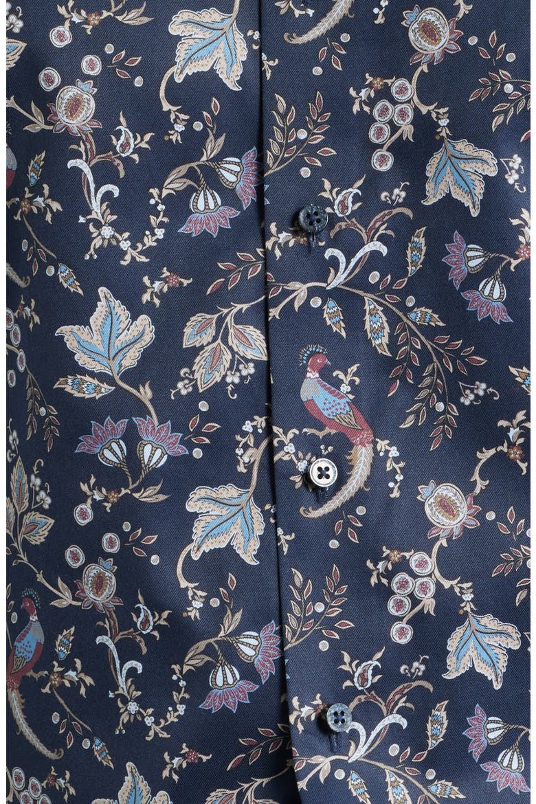 Modern Fit Floral Non-Iron Cotton Twill Dress Shirt, Alternate, color, DARK BLUE