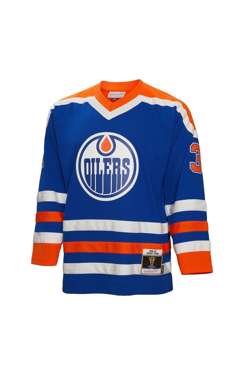 Mitchell & Ness Men's Mitchell & Ness Grant Fuhr Royal Edmonton Oilers 1986/87 Blue Line Player Jersey, Alternate, color,