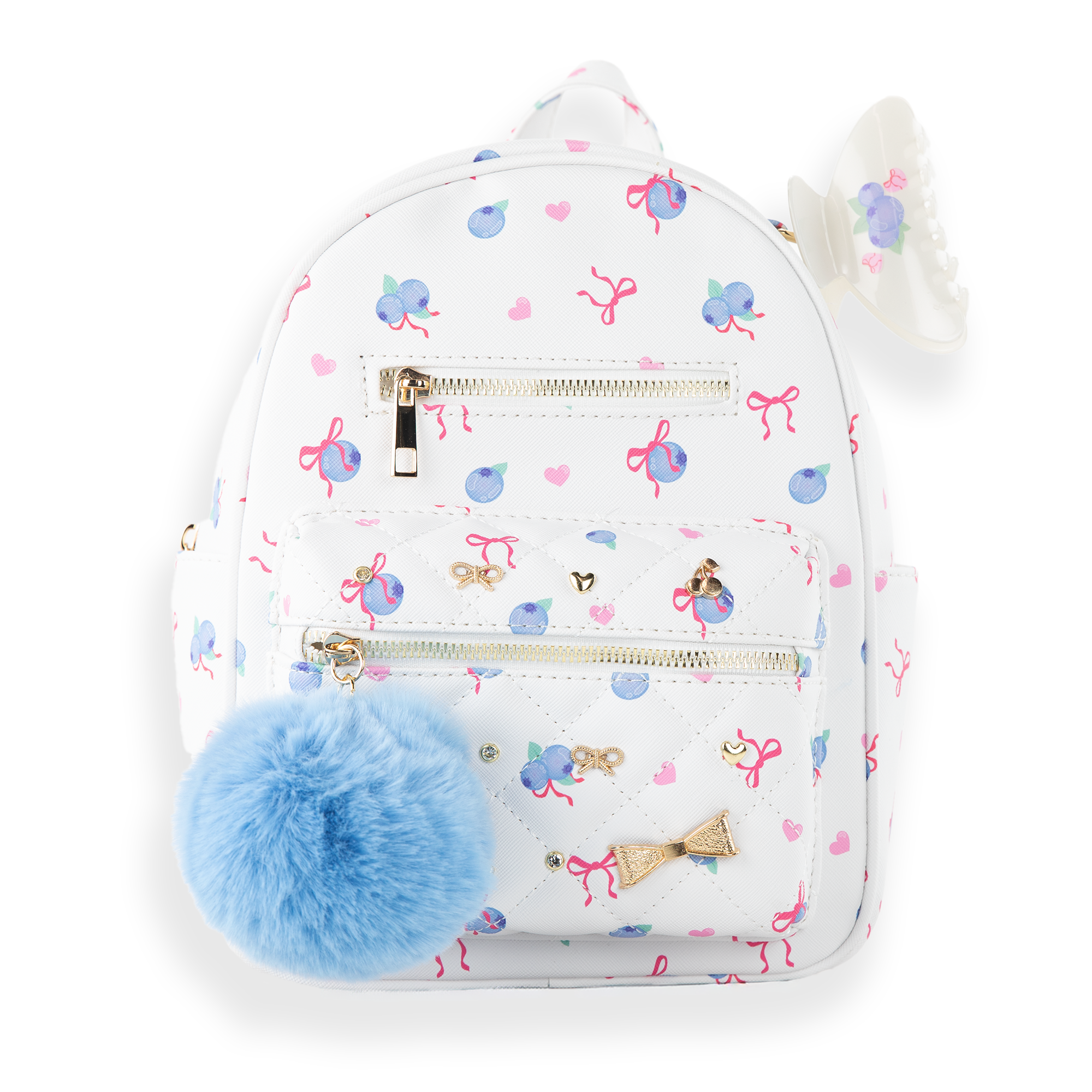 Blueberry & Ribbon Quilted Mini Backpack Set, Main, color, Berrylicious Bow/ White