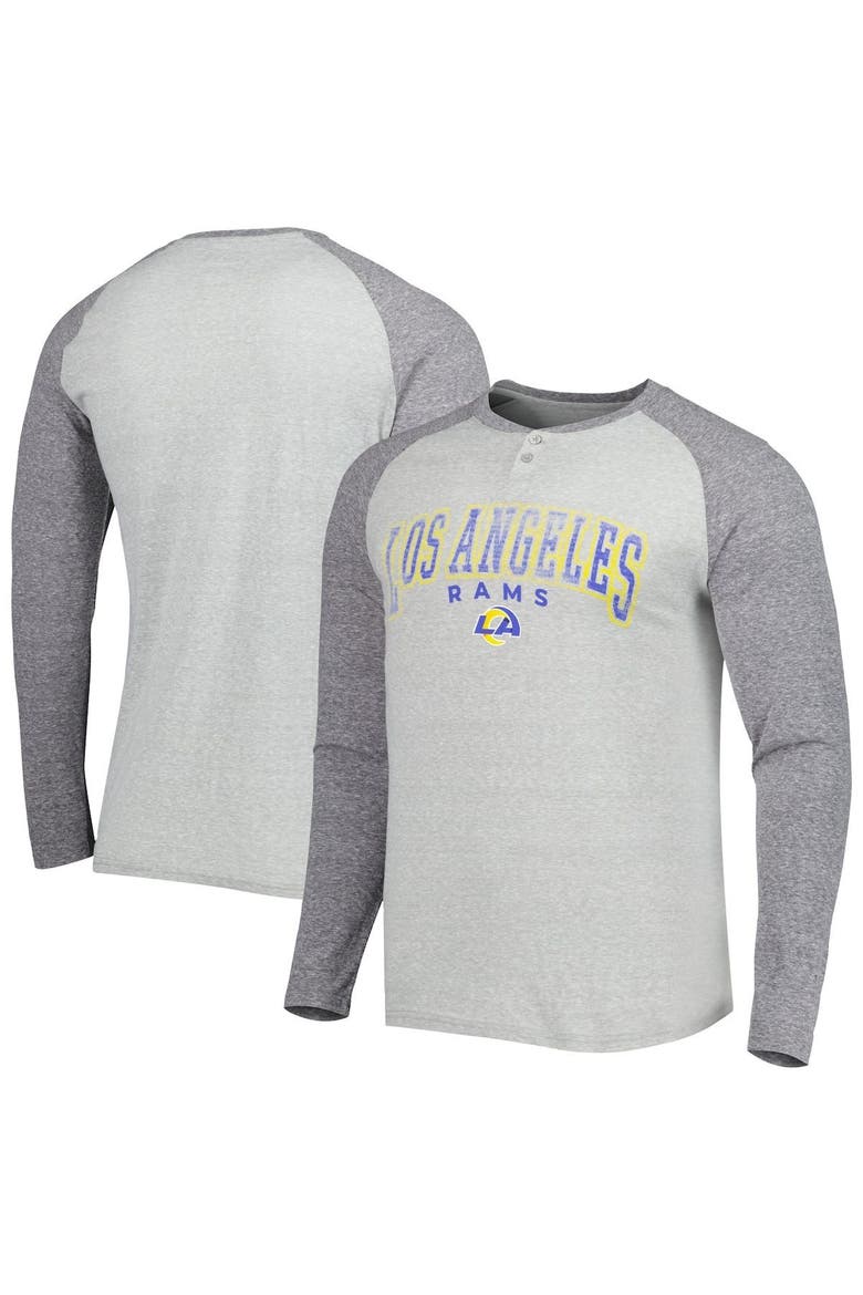 Men's Concepts Sport Heather Gray Los Angeles Rams Ledger Raglan Long Sleeve Henley T-Shirt, Alternate, color, Gray