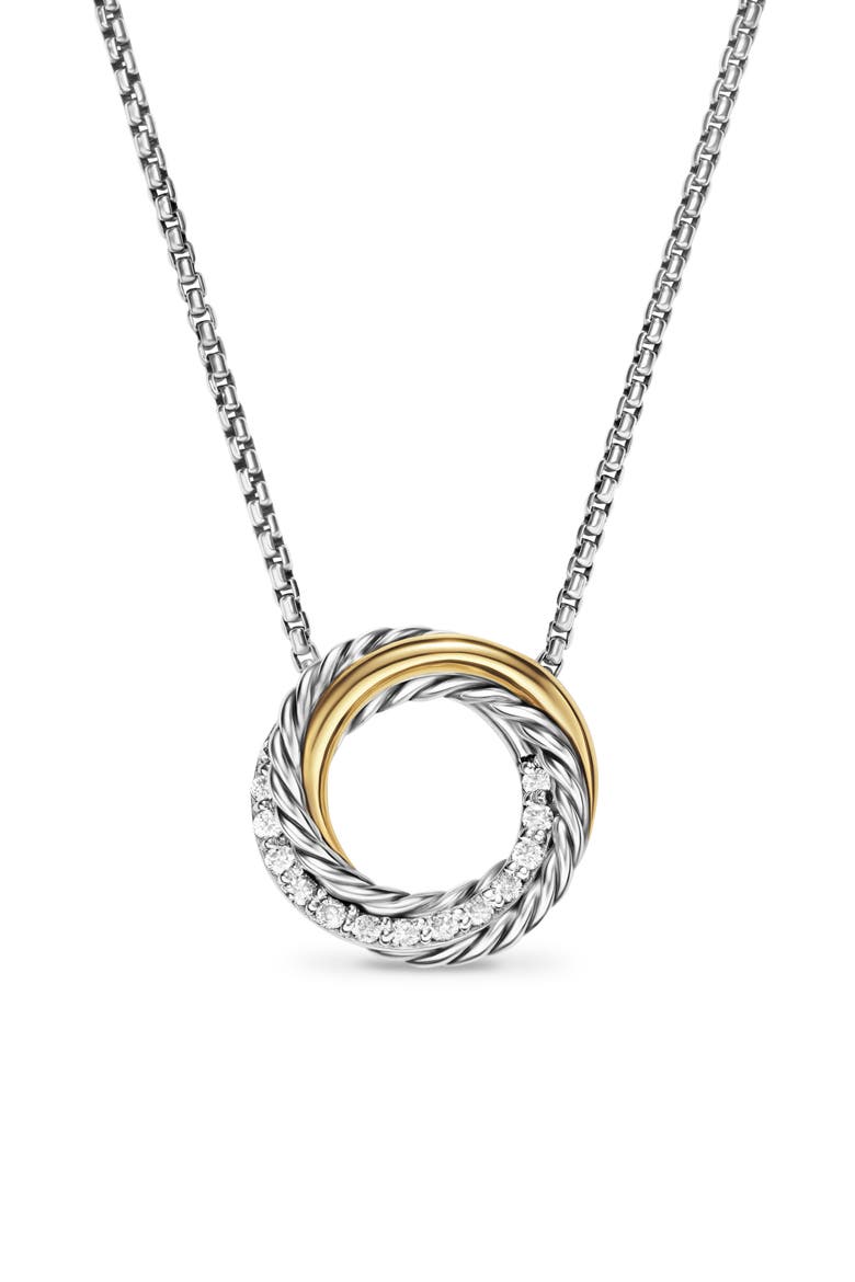 Crossover Pendant Necklace in Sterling Silver with 18K Yellow Gold and Diamonds, 14.5mm, Main, color, STERLING SILVER AND 18K GOLD