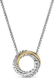 David Yurman Crossover Pendant Necklace in Sterling Silver with 18K Yellow Gold and Diamonds, 14.5mm