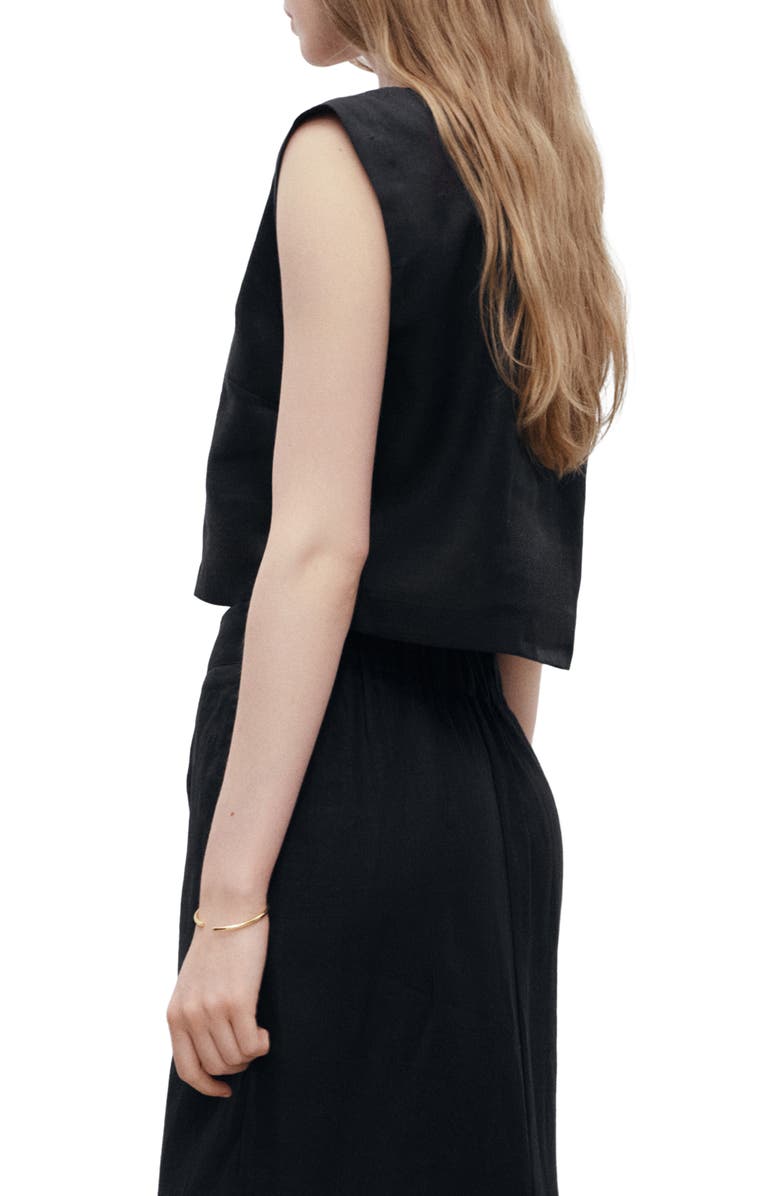 MANGO Linen Crop Top, Alternate, color, Black