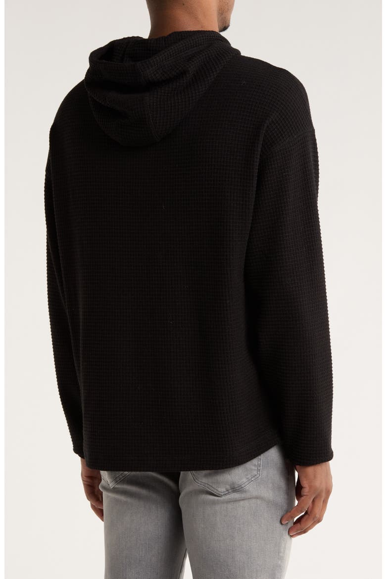 Waffle Knit Drop Shoulder Hoodie, Alternate, color, BLACK