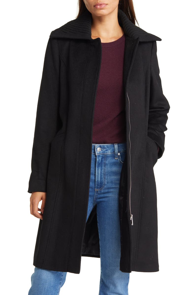 Sam Edelman Rib Collar Wool Blend Trench Coat, Alternate, color, 