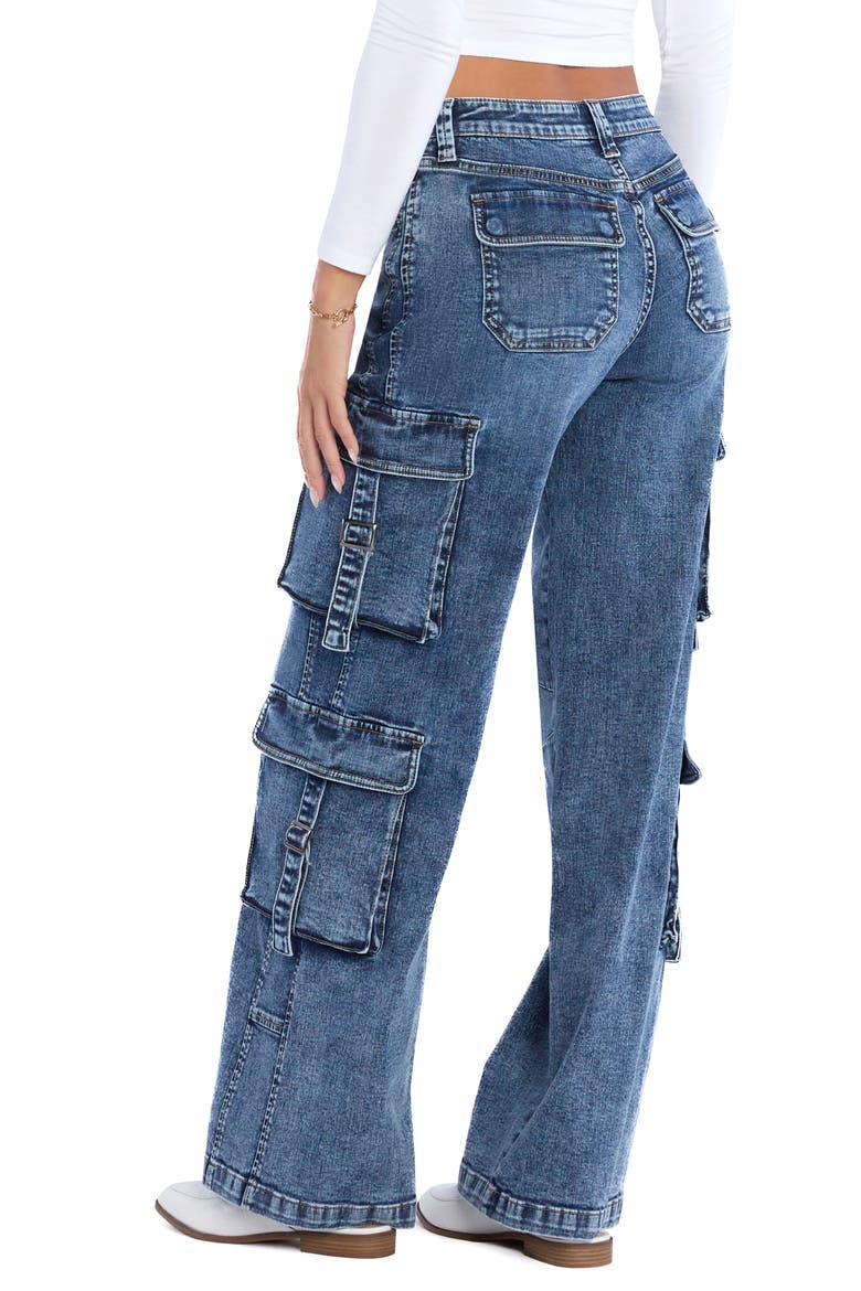 High Waist Straight Leg Cargo Jeans, Alternate, color, CARGO BLUE