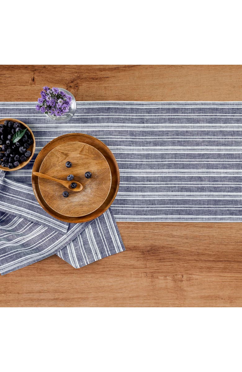 Solino Home Linen Table Runner - Chelsea Stripe, Alternate, color, Navy And White