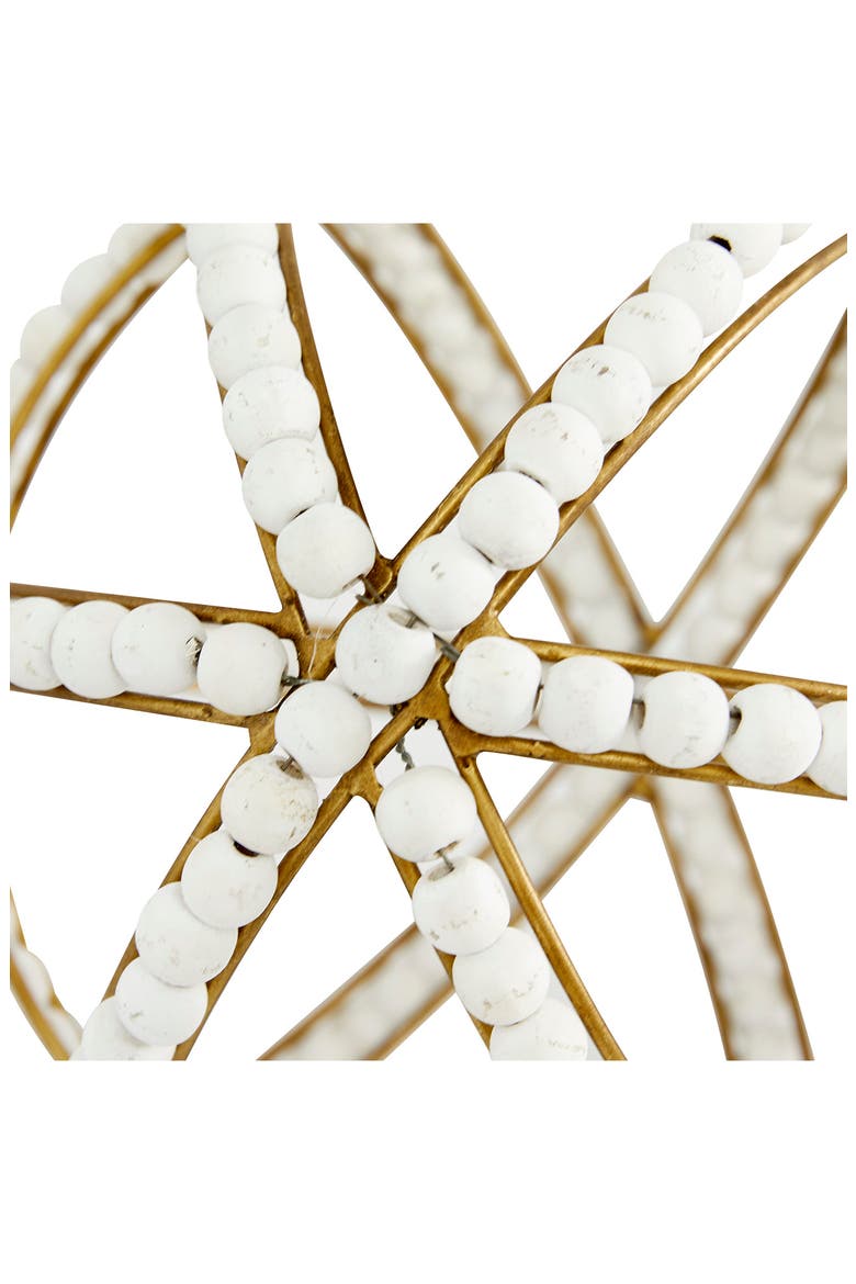 White Metal Handmade Beaded Geometric Sculpture - Set of 2, Alternate, color, WHITE