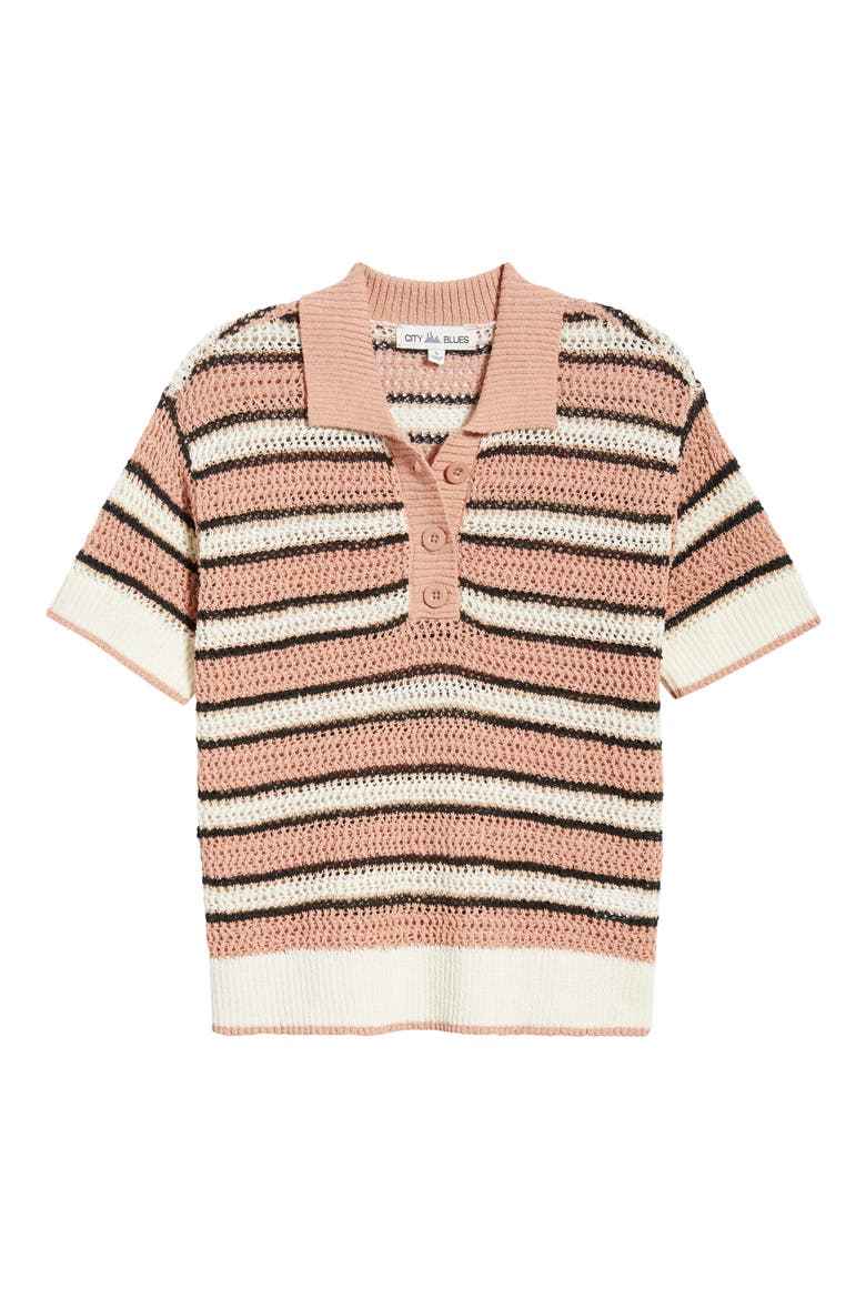 Open Knit Polo Sweater, Alternate, color, CONCH/ BLACK
