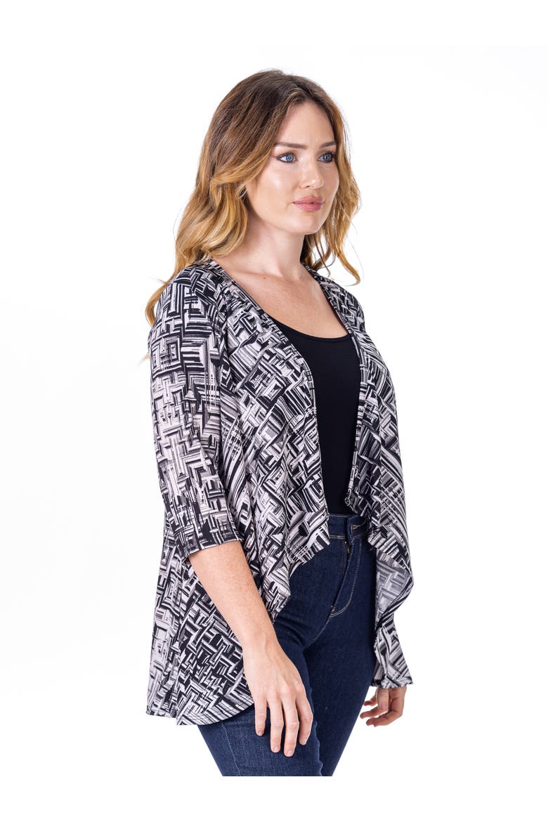 Petites Black Print Elbow Length Sleeve Open Cardigan, Alternate, color, Black Multi