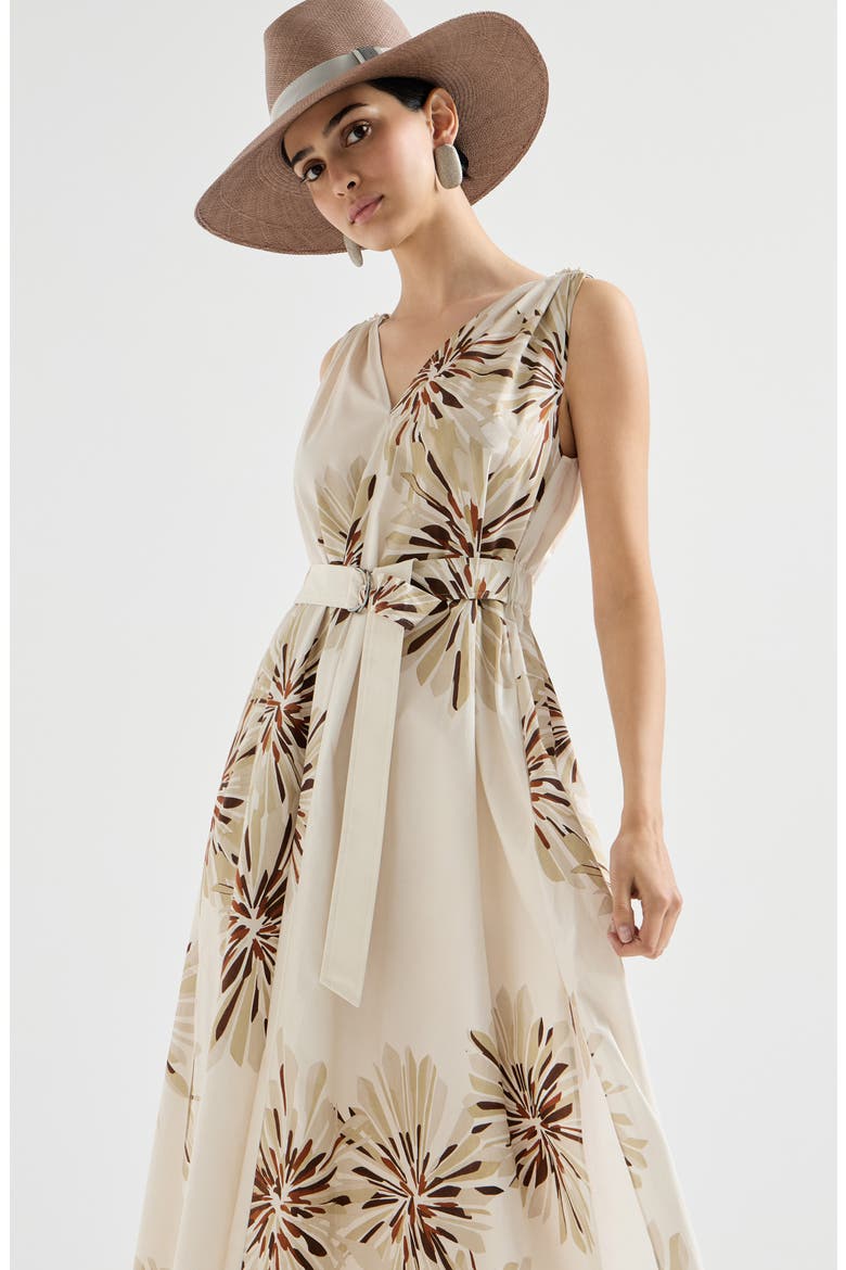 Bloom print poplin dress, Alternate, color, Beige