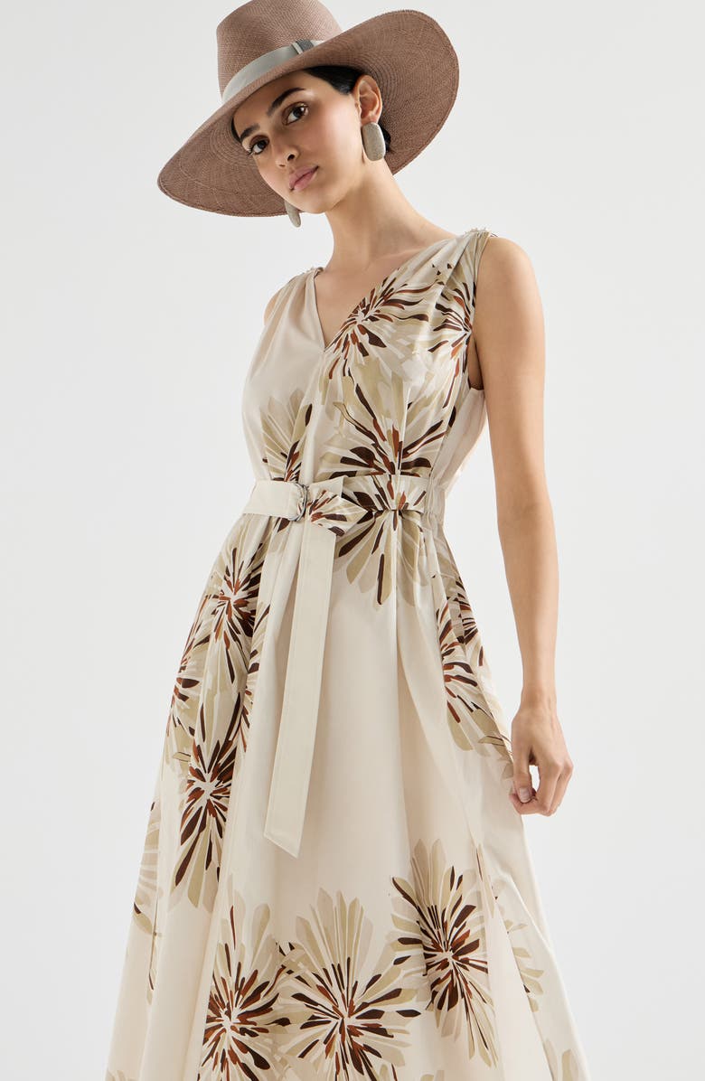 Brunello Cucinelli Bloom print poplin dress, Alternate, color, Beige