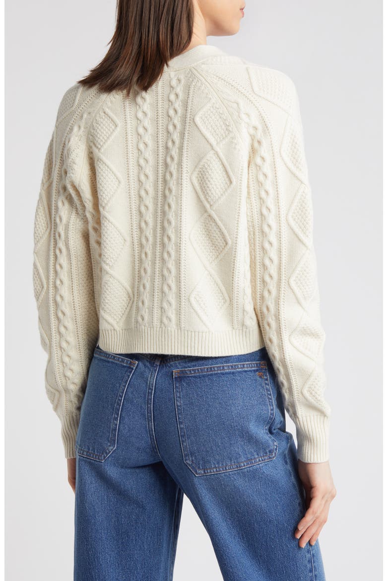 Cable Knit V-Neck Crop Cardigan, Alternate, color, ANTIQUE CREAM