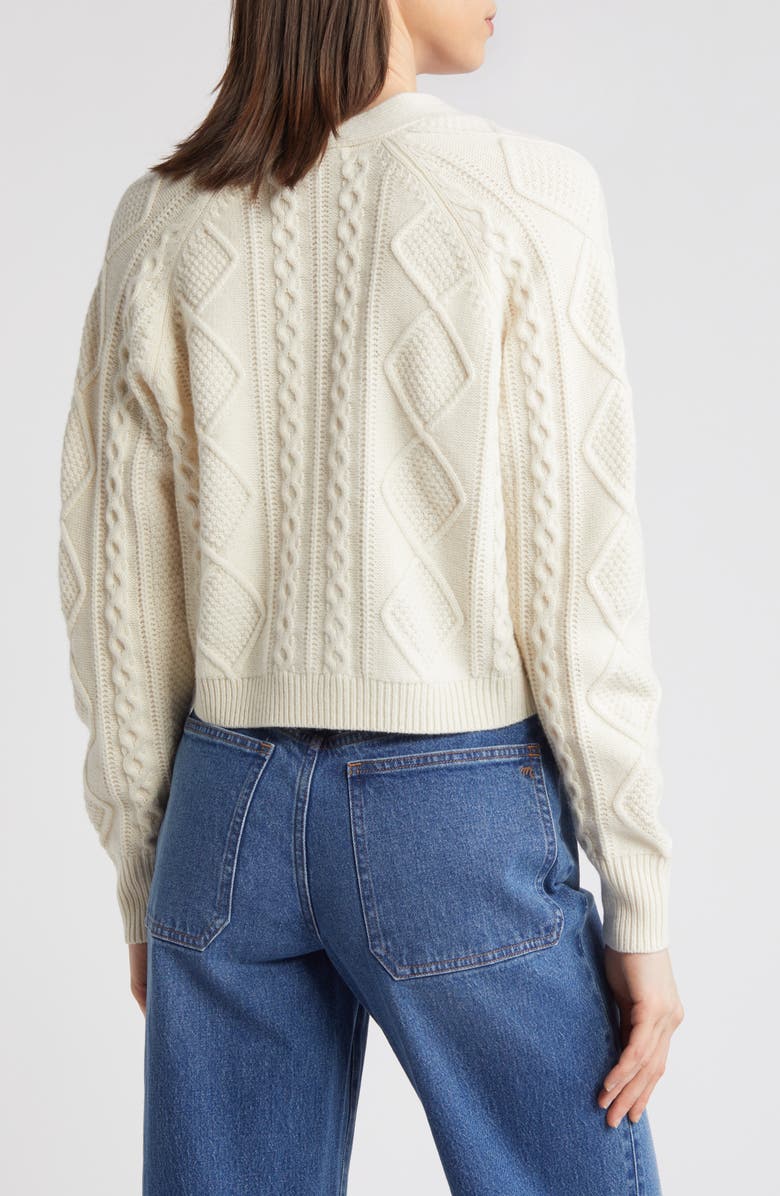 Madewell Cable Knit V-Neck Crop Cardigan, Alternate, color, Antique Cream
