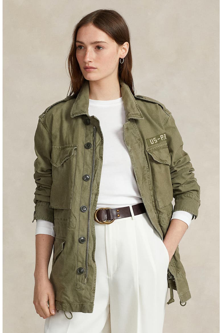 Cotton Twill Military Jacket, Alternate, color, SOLIDER OLIVE
