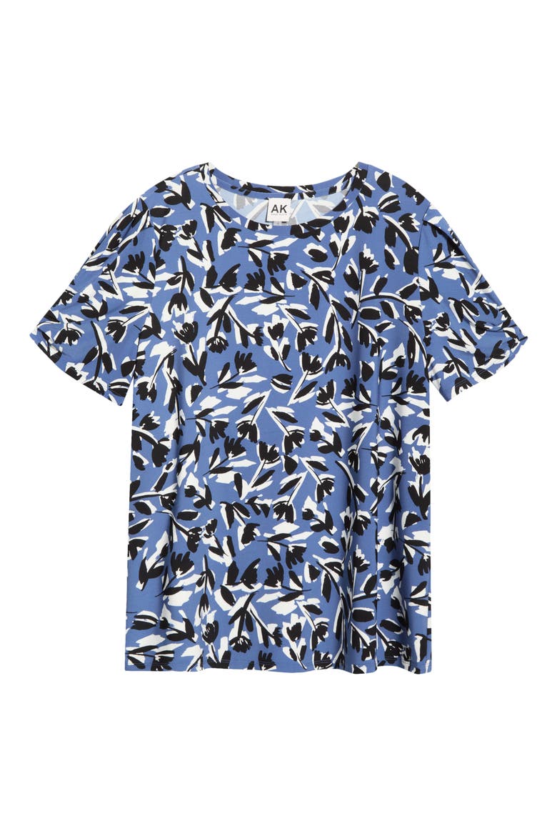 Floral Pleat Sleeve T-Shirt, Alternate, color, BLUE JAY MULTI