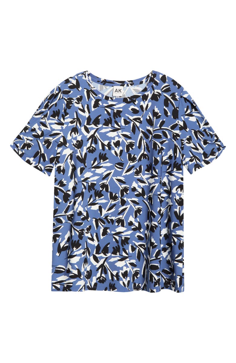 AK ANNE KLEIN Floral Pleat Sleeve T-Shirt, Alternate, color, Blue Jay Multi