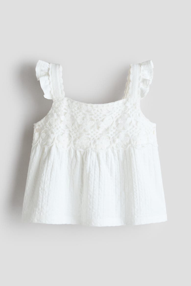 Ruffle-trimmed Cotton Top, Alternate, color, White