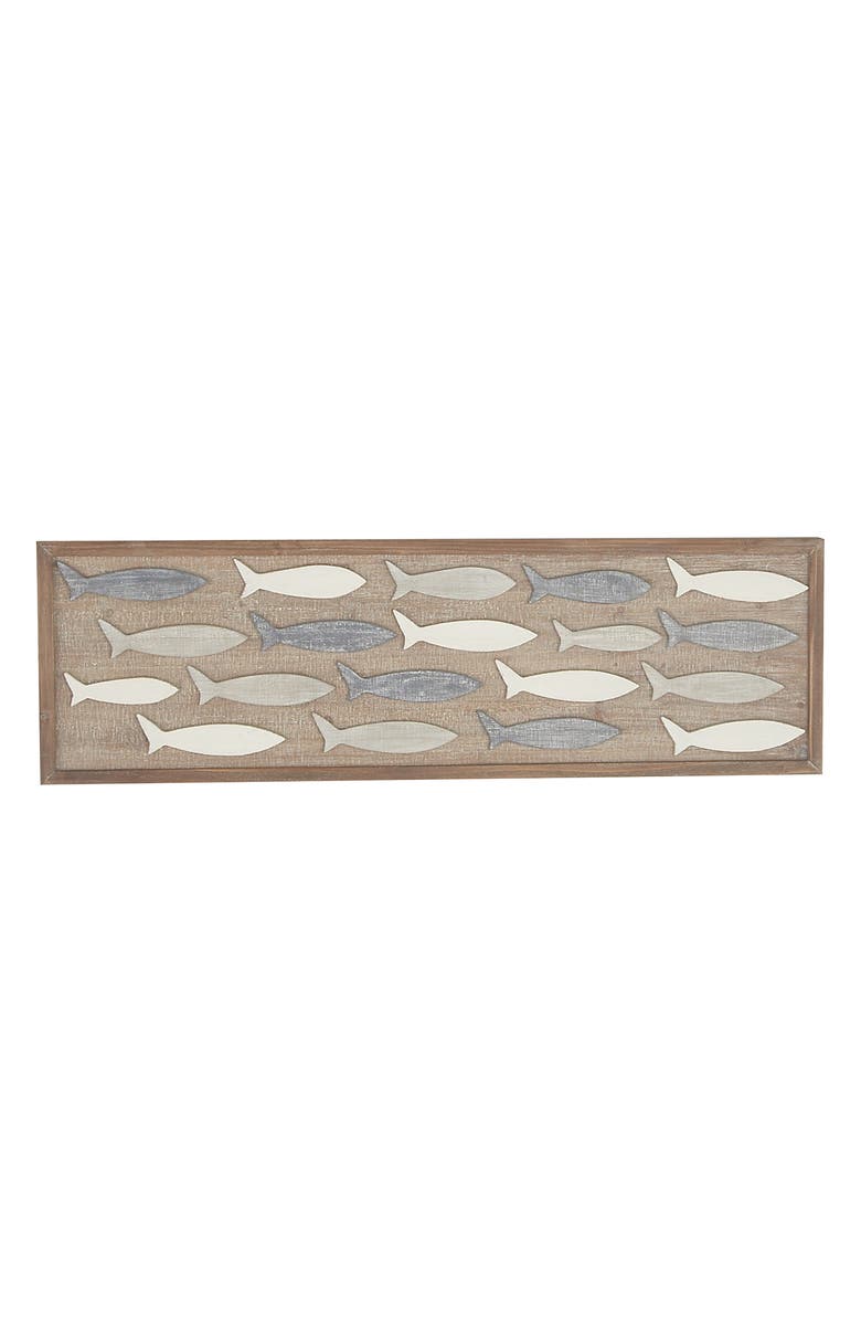 WILLOW ROW Brown Wood Coastal Fish Wall Decor, Main, color, Grey