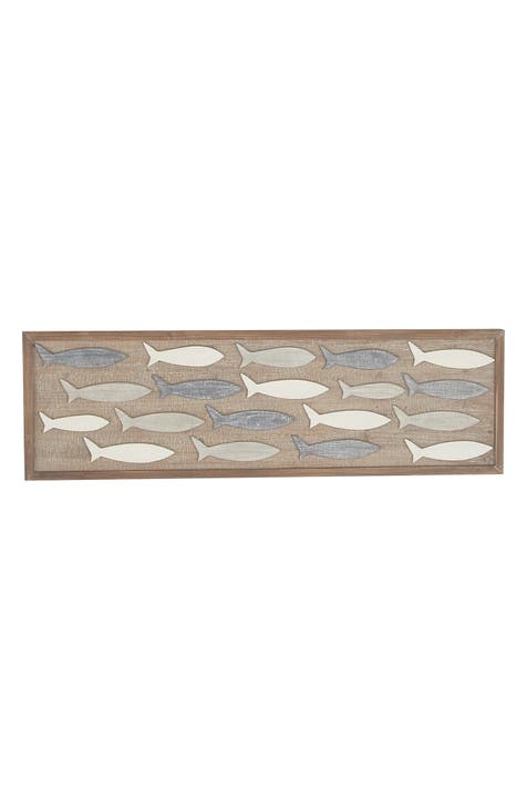 Brown Wood Coastal Fish Wall Decor