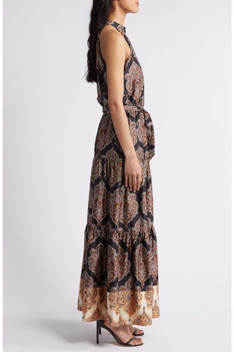 Paisley Print Sleeveless Stretch Satin Maxi Dress, Alternate, color, BLACK MULTI