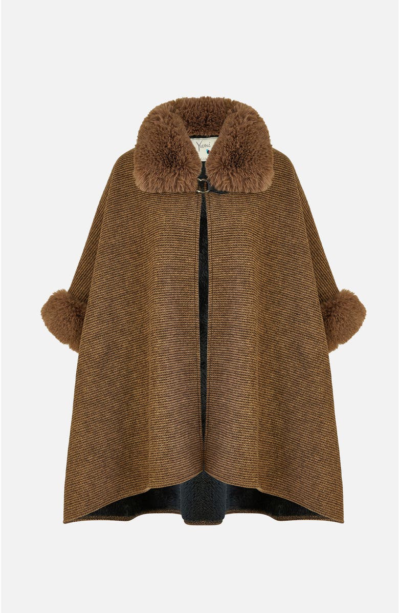 Yumi Luxe Fur Collared Cape Jacket, Alternate, color,