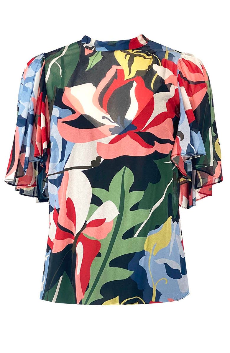 Rebecca Taylor Botanical Garden Mock Neck Blouse, Alternate, color, Garden Black Combo