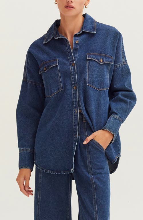 Crescent Denim Button Up Shirt In Animal Print