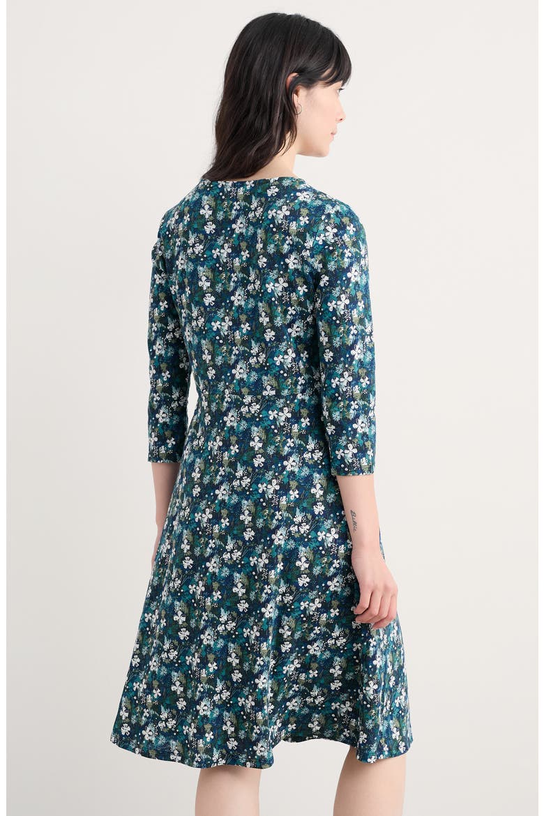 Enor Print Organic Cotton Fit & Flare Dress, Alternate, color, MOORLAND FLORAL MARITIME